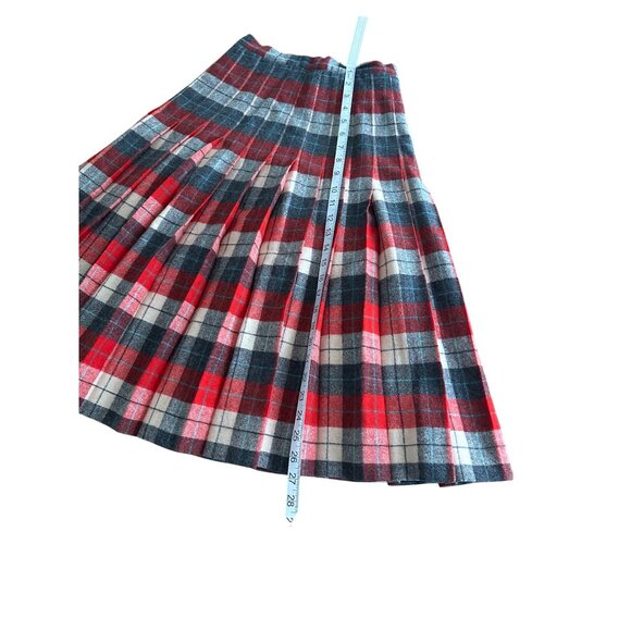 Vintage Red & Grey Plaid Wool Blend A-Line Midi Pleated Skirt 1960s Waist 25" - Picture 7 of 8